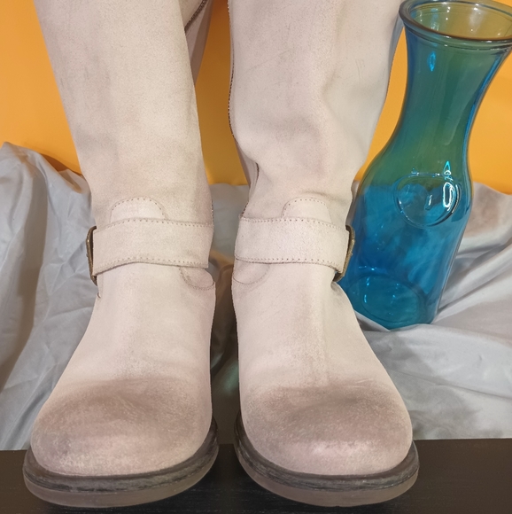 NWT Lane Bryant Leah Genuine Leather Tan Gray Factory Distressed Riding Boots 9W - Picture 3 of 16